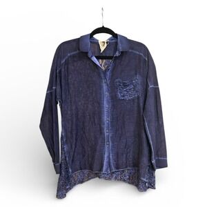 Sheer Boho Lace Button Down Blouse Sz S Slouchy Festival Western Garden Party
